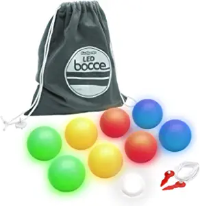 GoSports 100mm LED Bocce Ball Game Set - Includes 8 Light Up Bocce Balls, Pallino, Case and Measuring Rope