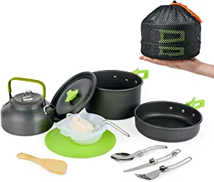 Camping Cookware Set, MEETSUN Camping Cooking Set 15-18 Pcs Portable Mess Kit Backpacking Gear with Non-Stick Camping Pot Pans and Kettle Chopping Board Folding Tableware for Camping Hiking Picnic