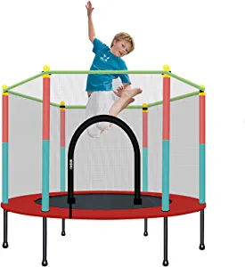 TOYMATE Kids Trampoline with Safety Enclosure Net - 5FT Trampoline for Toddlers Indoor and Outdoor - Parent-Child Interactive Game Fitness Trampoline Toy Gift for Boys and Girls Age 1-8