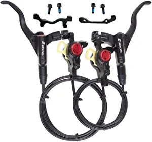 BUCKLOS MTB Hydraulic Disc Brakes, Mountain Bike Left Front 800mm Right Rear 1450mm Hydraulic Brake Set Aluminum Alloy Levers with Calipers PM/is Adapter Fit EBike /Fat Bike