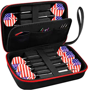 ALKOO Dart Case Holds 12 Steel Tip and Soft Tip Darts with Extra Space to Keep Flights in Shape, and Numerous Pockets Holder for Storage Tips, Shafts and Flights- Black