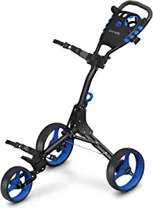 3 Wheel Golf Push Cart - Lightweight Folding Golf Walking Push Cart Roller Golf Bag Holder w/ Upper/Lower Bracket w/ Elastic Strap, Scorecard, Cup, & Bag Storage Holder - SereneLife SLG3W