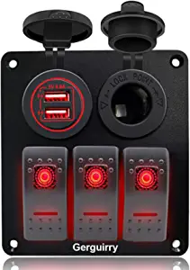 Gerguirry 3 Gang Marine Rocker Switch Panel 12V/24V Dual USB Charger & Voltmeter/Power Socket Toggle Switch Panel Waterproof for Car Marine RV Truck Boat