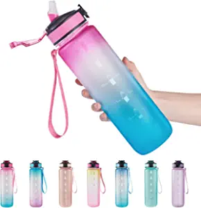 EYQ 32 oz Water Bottle with Time Marker, Carry Strap, Leak-Proof Tritan BPA-Free, Ensure You Drink Enough Water for Fitness, Gym, Camping, Outdoor Sports