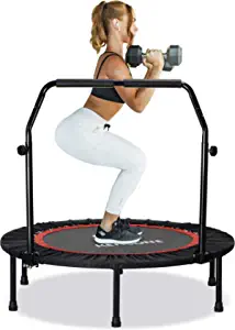 KENSONE 40"/48" Foldable Mini Trampoline, Indoor Trampoline for Kids, Adults Indoor/Garden Workout, Fitness Rebounder with Adjustable Foam Handle, Max Load 330/450 lbs