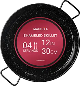 Machika Enameled Steel Skillet, Non Stick Paella Pan, Perfect for Camping and Outdoor Cooking, Rust Proof Coating 4 servings|12 inches