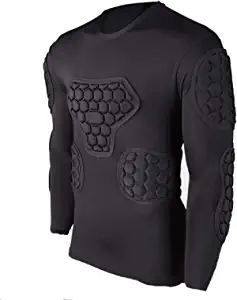 TOPWISE Body Safe Guard Padded Compression Shirts, Long Sleeve Shoulder Rib Chest Protector Suit for Football Basketball Paintball Rugby Parkour Extreme Exercise