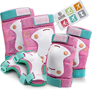 OutdoorMaster Teenagers/kids Elbow Pads and Knee Pads for Kids - 6-In-1 Set for Protective Gear Sets with Youth Shin Guards and Wrist Straps for Kids Bike and Kids Skateboard etc