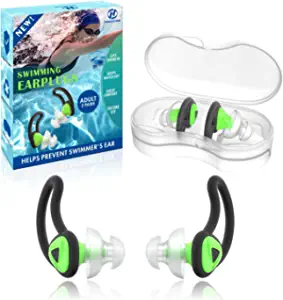 [2 Pairs] Ear Plugs for Swimming, Hearprotek Swim Ear Plugs Adults-Waterproof Silicone Water earplugs for Men Women Juniors Swimmers Pool Shower Bathing (Green)