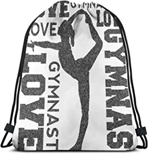 BAIFUMEN Love Gymnastics Gymnast Print Drawstring Backpack,Sackpack String Bag Cinch Water Resistant Nylon Beach Bag for Gym Shopping Sport Yoga