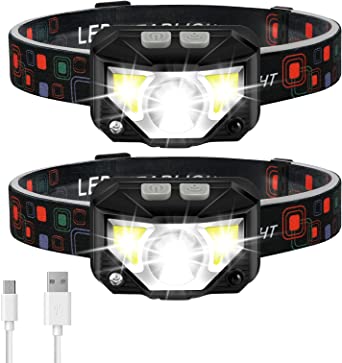 Headlamp Flashlight, LHKNL 1100 Lumen Ultra-Light Bright LED Rechargeable Headlight with White Red Light, 2-PACK Waterproof Motion Sensor Head Lamp, 8 Modes for Outdoor Camping Running Cycling Fishing