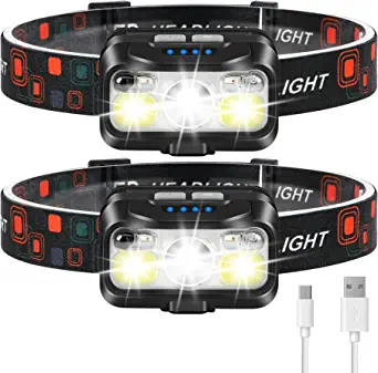 LHKNL Headlamp Rechargeable, 1100 Lumen Super Bright Motion Sensor Head Lamp Flashlight, 2-Pack Waterproof LED Headlight with White Red Light, 8 Modes Head Lights for Camping Cycling Running Fishing
