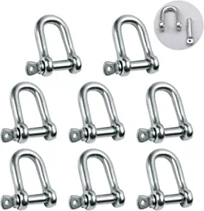 Reedny Stainless Steel 304 D Shape Shackle 5/32", 1/4", 5/16",3/8", 9/16", for Chains Wirerope Lifting Outdoor Camping Survival Rope Bracelets Or for Heavy Duty Construction