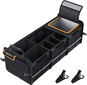 Heytrip Large Trunk Organizer With Built-in Leakproof Cooler Bag, 2 Tie-Down Straps, 4 Removable Dividers, Foldable Cover, Built with 2mm PE Board
