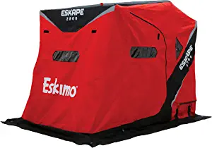 Eskimo Eskape Insulated 2 Person Ice Fishing Side-Door Sled Shelter, Red/Black