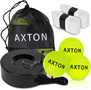 AXTON Solo Tennis Trainer Rebound Ball-Tennis Rebounder With 3 Tennis Balls-Tennis Trainer Ball With String-Tennis Ball Rebounder -Tennis Practice Equipment-Tennis Practice Rebounder- 2 Bonus Overgrip
