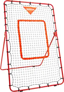 GoSports Baseball & Softball Pitching and Fielding Rebounder Trainer - Adjustable Angle Pitch Back Return Net - Practice Grounders, Pop Flies, Line Drives and More, Red