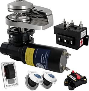 Five Oceans Vertical Windlass Kit, Boat Anchor Windlass Pacific 900 Watt, 12V DC, Max Limit Pulling Power 1455 Lb, Solenoid, 80A Circuit Breaker, Up/Down Foot Switch and Rocker Switch - FO3287
