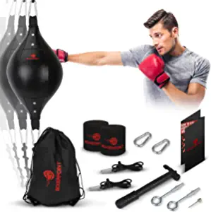 Double End Bag Boxing Set - Double Ended Punching Ball - Double-End Punching Bags with Fully Adjustable Cords - PU Leather Punch Bag with Hand Wraps, Installation Double End Bag Accessories, Carry Bag