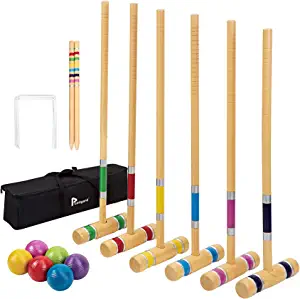 Pointyard Six Player Croquet Set, 28 Croquet Set with Wooden Mallets/Colored Ball/Wickets/Stakes for Adults/Teenager/Family-Perfect for Lawn/Backyard Game/Park (Includes Carry Bag)
