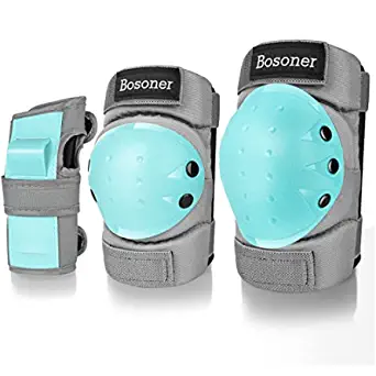BOSONER Adult/Child Knee Pads Elbow Pads Guards Protective Gear Set for Cycling Bike Skateboarding Inline Roller Skating Bicycle Scooter, Wrist Guards Youth Kids Adults for Multi-Sports Outdoor