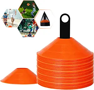 BIZBON 50 Pack Pro Disc Cones Sports Cones,Basketball, Agility Soccer Cones with Carry Bag and Holder for Training,Football, Kids,Sports,Field Cone Markers,Agility Field Marker Cones