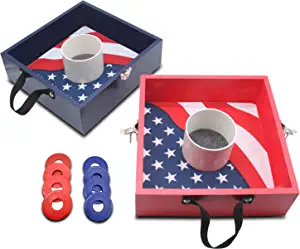 Flag Series Wooden Washer Toss Game Set Portable Washers Game Lawn Backyard Outdoor Games with 8 Metal Washers