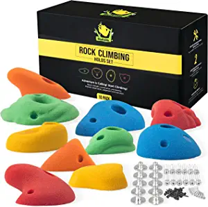Slothside Rock Climbing Holds for Kids and Adults | 10 Large-Medium-Small Non-Plastic Resin Rock Climbing Wall Holds for Kids Outdoor in Gift Box | Variety Pack Rock Wall Holds with Mounting Hardware