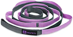 A AZURELIFE Premium Durable Cotton Stretch Strap with Loops, Non-Elastic Yoga Strap for Stretching, Multi-Loop Fitness Stretch Band for Physical Therapy, Yoga, Pilates&Dance