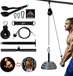 KMM Pulley System Gym for Weight Training, LAT Pull Down Machine Cable Pulley Attachment Home Gym Workout Equipment with Upgraded Loading Pin, Straight Bar, for Biceps Curl, Forearm, Triceps Exercise
