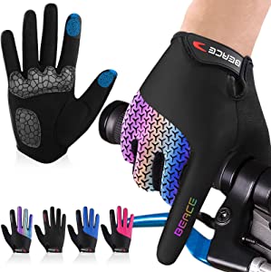 BEACE Cycling Gloves Bike Gloves Biking Gloves for Women(Colorful Night Glow) with Touch Screen-Workout Gloves Full Finger Road Gloves Mountain Bike Gloves Anti-Slip Silicone Palm