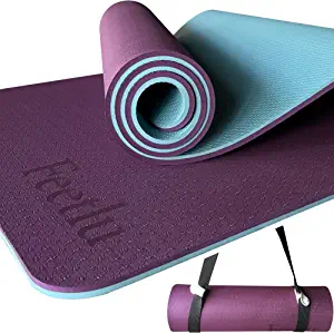 Feetlu Yoga Mat Thick with Strap, 2/5 Inch (10MM) - Extra Thick Yoga Mat Non Slip Workout Mat Double-Sided, Eco POE Yoga Mats for Women Men, Workout Mat for Yoga, Pilates, and Floor Exercises