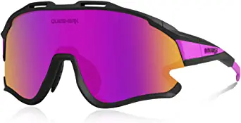 Queshark Sports Cycling Sunglasses 4 Lens Anti UV400 for Men Women HD Polarized