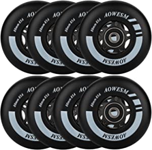 AOWESM Inline Skate WheeIs 85A Outdoor Inline Roller Hockey Skates Replacement Wheels w/Bearings ABEC-9 and Floating Spacers, 72mm/76mm/80mm Sizes, Black/Blue/Red Colors, 8-Pack