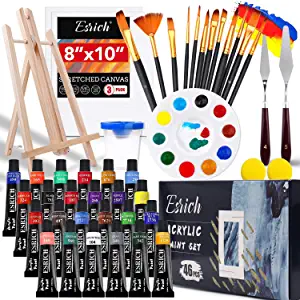 Acrylic Paint Set,46 Piece Professional Painting Supplies with Paint Brushes, Acrylic Paint, Easel, Canvases, Palette, Paint Knives, Brush Cup and Art Sponges for Hobbyists and Beginners