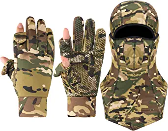 Camo Hunting Gloves for Men Full Face Cover Hunting Mitten Balaclava Anti Slip Full Finger Fingerless Mitten Wind Resistant