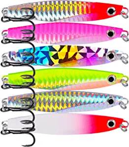 Facikono Saltwater Fishing Jigs Vertical Flat Jigging Lure, 6pcs Metal Sinking Lure for Tuna, Amberjack, Kingfish, Snapper