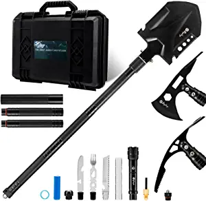 Heavy Outdoor Survival Tactical Gear Tactical Toolbox Equipment SetCamping Hiking Garden -Manganese Steel Military Folding Engineer Shovel Axe Ice Pick Knife Fork Torch Compas