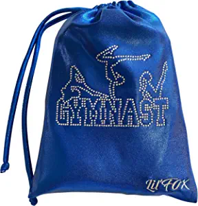 LIL'FOX 8" x 10" Drawstring Girls GRIP BAG for Gymnastics 26cm x 20cm - Storage Bag Gym Pouch Lightweight Drawstring Bags Pouch Bags for Personal Equipment - Shiny Foil Rhinestones (Royal Blue)