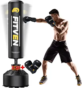 FITVEN Freestanding Punching Bag 70''-205lbs with Boxing Gloves Heavy Boxing Bag with Suction Cup Base for Adult Youth Kids - Men Stand Kickboxing Bag for Home Office