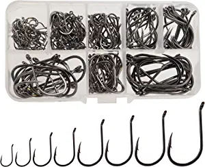 Beoccudo Freshwater Saltwater Large Size Fishing Hooks Set, Worm Soft Bait Offset Jig Fishhooks, Size 22 20 18 16 14 12 10 6