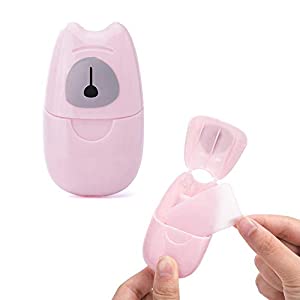 KISEER 1 Boxs (50 Sheets) Mini Portable Travel Soap Paper Sheets Disposable Hand Washing Bath Scented Paper Soap for Outdoor, Camping Hiking (Pink)