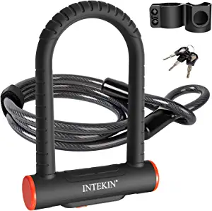INTEKIN Bike U Lock Heavy Duty Bike Lock Bicycle Lock, 16mm U Lock and 5ft Length Security Cable with Sturdy Mounting Bracket for Bicycle, Motorcycle and More