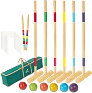 ApudArmis 35In Six Players Croquet Set with Deluxe Premiun Pine Wooden Mallets,Colored Ball,Wickets,Stakes - Lawn Backyard Game Set for Adults/Teens/Family (Large Carry Bag Including)