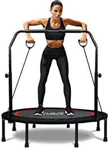 RAVS Mini Trampoline for Kids Adults 40"/48" Foldable Fitness Rebounder Kids Trampoline with 5 Levels Height Adjustable Handle Resistance Bands Indoor Workout Exercise Trampoline