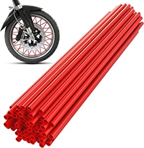 KEMIMOTO Dirt Bike Spoke Covers 72Pcs, Universal Pipe Trim for 8"-21" Wheels, Spoke Rims Wraps for Dirt Bike, Motocross, Bike, Bicycle, Wheelchair, Motorcycle Decoration Protector (Red)