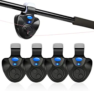 4 PCS Fishing Bite Alarm, Sensitive Electronic Fishing Bite Sound Alarm, Indicator Sound Bite Alert Bell with LED Lights Fishing Bells Clip On Fishing Rod, Daytime/Night Carp Fishing Outdoor