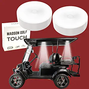 2-Pk Universal Golf Cart Roof Stick On Anywhere One Touch LED Light fits Club Cart, Onward, Precedent, EZGO, Yamaha, Garia carts, AAA Battery Powered Puck Designed for Golf cart use, Great Golf Gifts