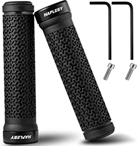 Hapleby Premium Bike Handlebar Grips, Single Lock-on Bike Grips, Professional Mountain Bicycle Handlebar Locking Grips with Anti-Slip, 2PCS Screw and 2PCS Allen Wrench for Free
