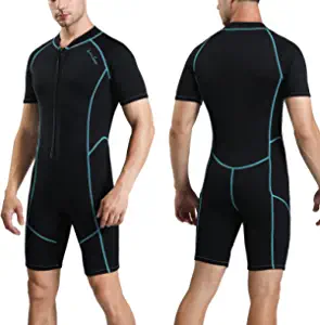 OMGear Wetsuit Women Men 2mm Neoprene Dive Shorty Wet Suit Thermal Short Sleeve Swimsuit for Adults Front Zipper UV Protection Bathing Suit for Snorkeling Scuba Diving Freediving Swimming Surfing Spearfishing